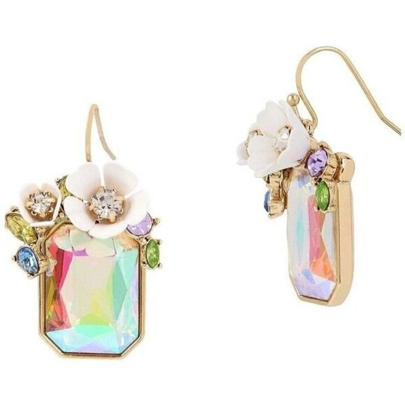 Betsey Johnson Jewelry - Betsey Johnson Flower Cluster Aurora Borealis AB Drop Pierced Earrings 1.75"